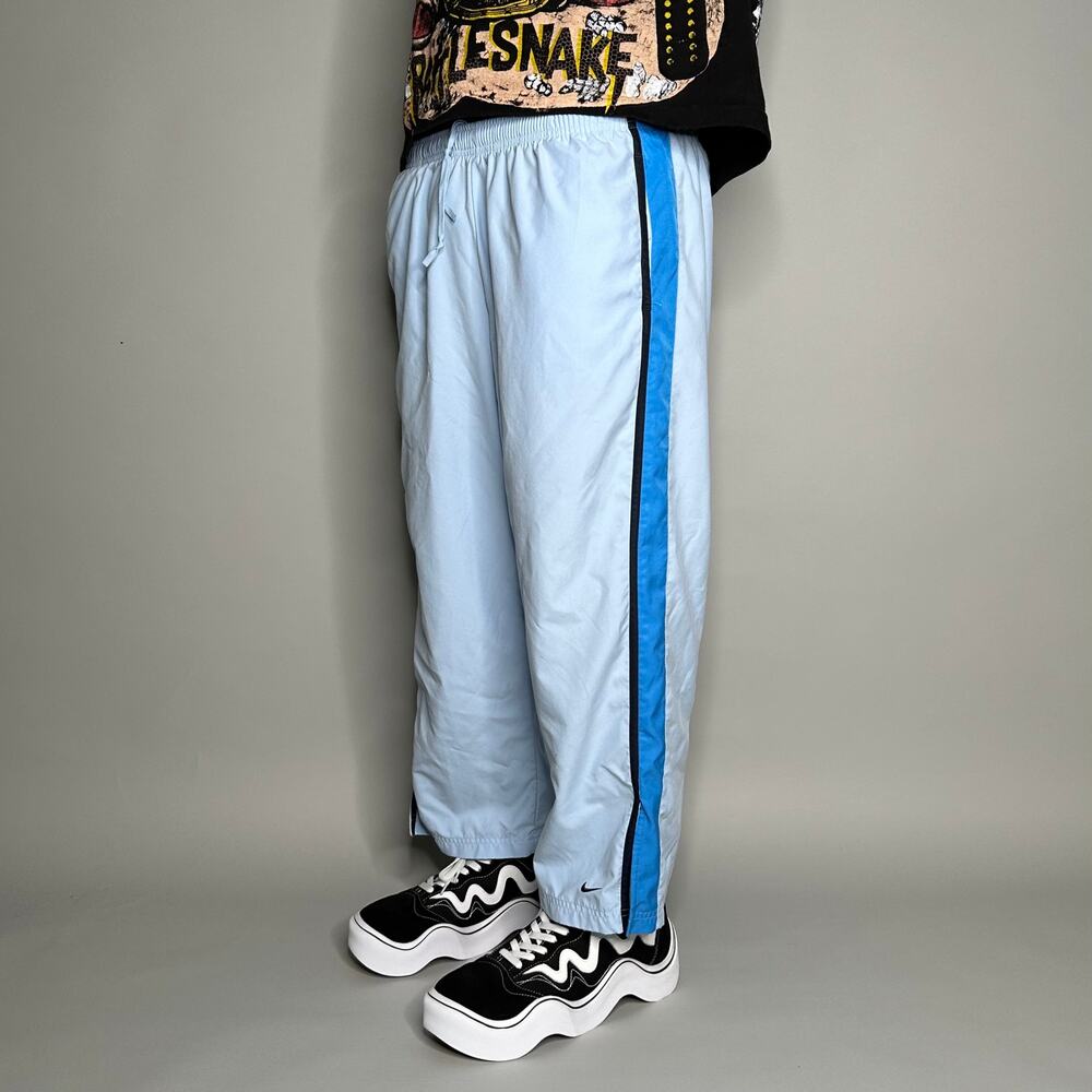 Vintage Y2K Nike Track Pants Womens XL Blue Polyester Sweatpants Ankle Swoosh